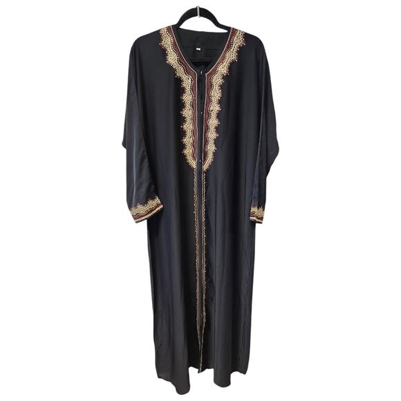 Black Sequin Moroccan Kaftan Long Sleeve Snap Front Dress Size XXL Plus NWOT - Picture 1 of 5